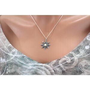 Mixed Metal Sun Charm with Granulation and Bronze, Mixed Metal Sun Pendant